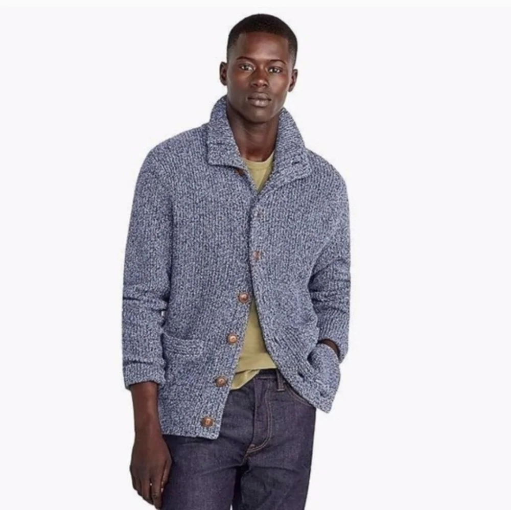 J Crew Marled cotton mockneck cardigan sweater Large